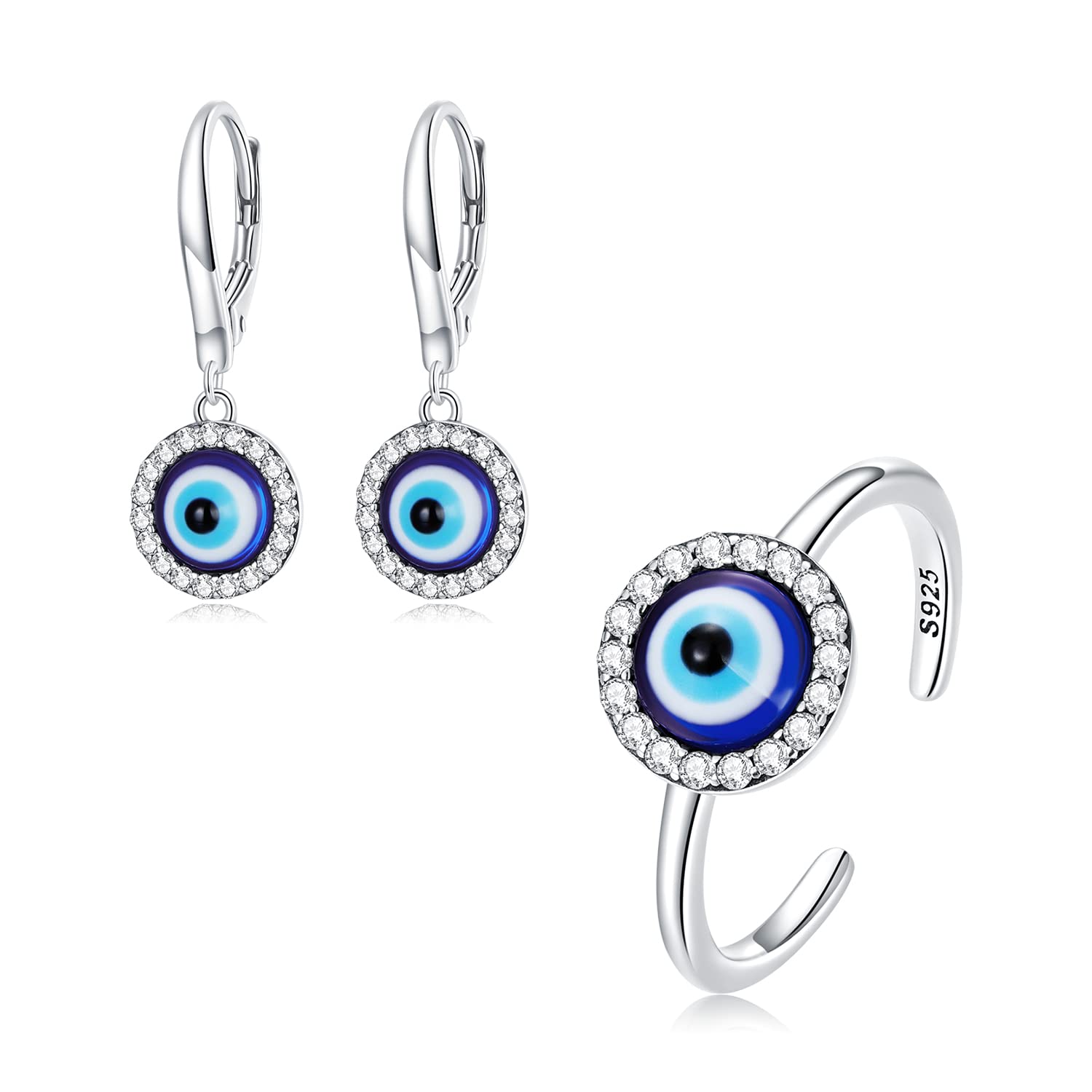 Shysnow Sterling Silver Evil Eye Ring for Women Blue Evil Eyes Nazar Ojos Open Adjustable Rings Dainty Turkish Greek Third Eye Enamel Cubic Zirconia Ring Lucky Protection Jewelry