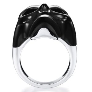 Skullis Signature Gem Skull Ring, Black Obsidian Carved Crystal Skull and 925 Sterling Silver Jewelry (10.5)