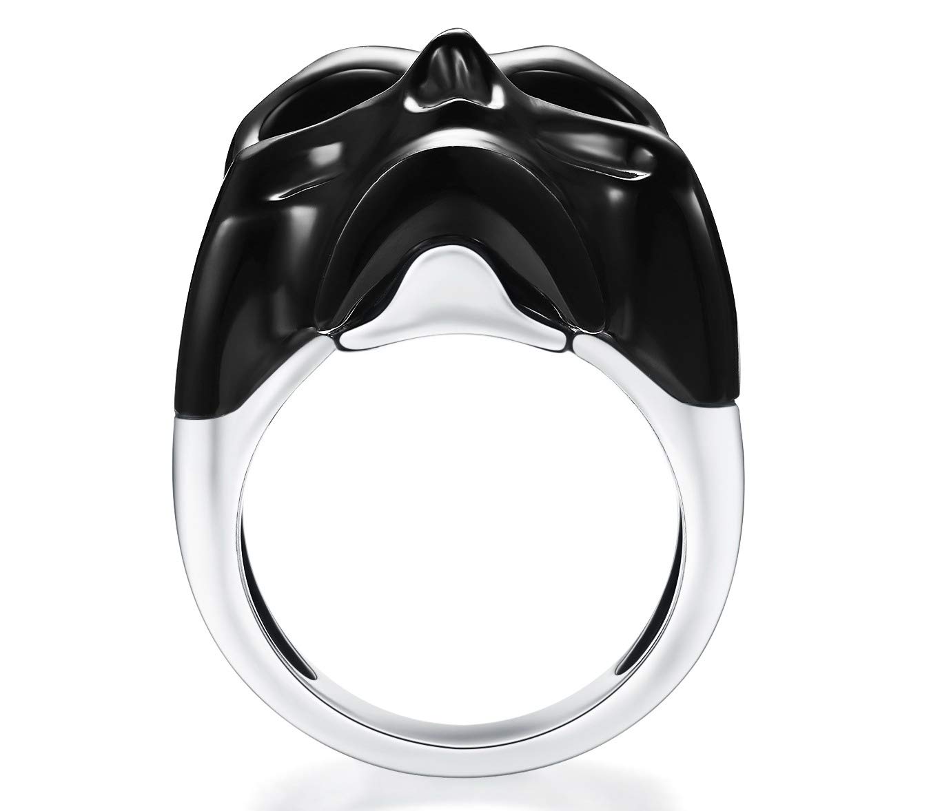 Skullis Signature Gem Skull Ring, Black Obsidian Carved Crystal Skull and 925 Sterling Silver Jewelry (10.5)