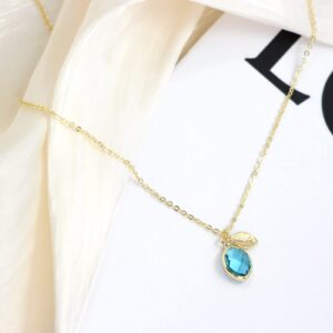 Me&Hz March Birthstone Necklace for Women 14K Gold Filled Dainty A Initial Necklace Aqua Blue Crystal Pendant Necklace Aquamarine Jewelry Personalized Mom Christmas March Birthday Gift