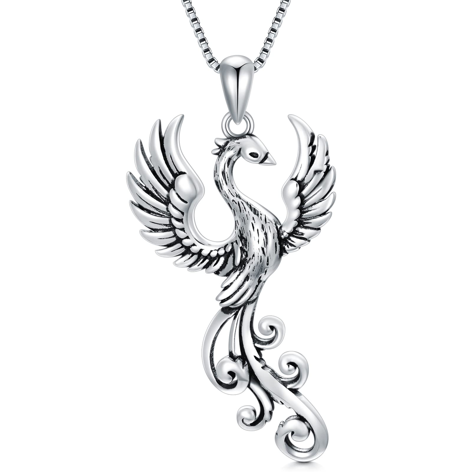 YAFEINI Rising Phoenix Necklace 925 Sterling Silver Bird Pendant Charm for Women