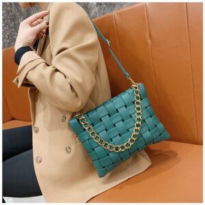 YP Women Large Crossbody Bag Woven Envelope Purses Pu Leather Shoulder Handbags (B-Green)