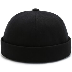 XYIYI Black Cotton Brimless Docker Cap Adjustable Street Casual Sailor Cap Skullcap Beanie Hat