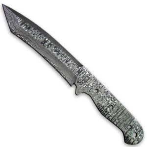 Hercules Knives Custom Hand Forged Damascus Steel Blank Blade Tanto Hunting Knife Damascus Blade Billet Handmade Knife Making Supply (Ladder Pattern)