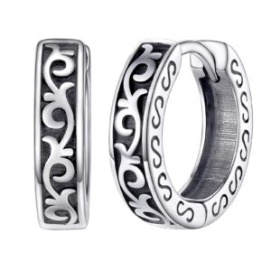 Silver Hoop Earrings for Women Vintage Celtic Knot Huggie Hoops for Couple Unisex Jewelry