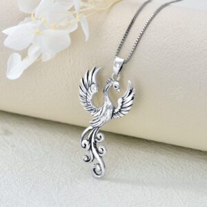 YAFEINI Rising Phoenix Necklace 925 Sterling Silver Bird Pendant Charm for Women