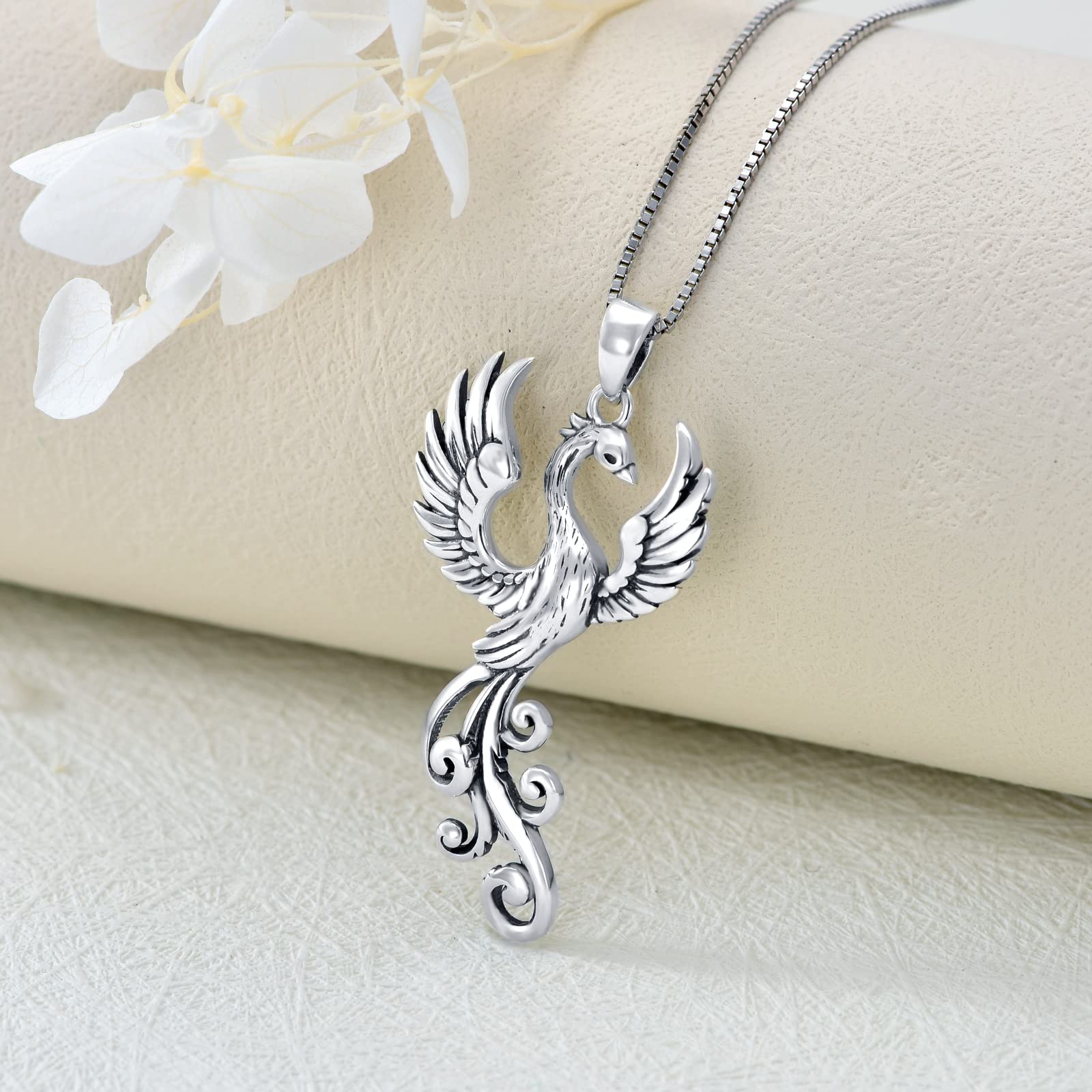 YAFEINI Rising Phoenix Necklace 925 Sterling Silver Bird Pendant Charm for Women