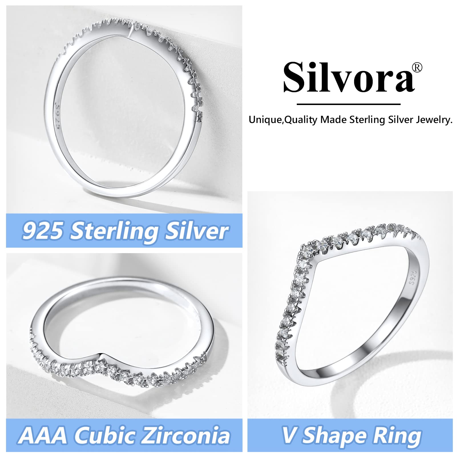 Solid Silver Wish Bone Rings, Shiny Hypoallergenic with S925 Stamp Wedding Bands for Female