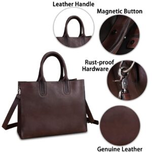 Genuine Leather Large Purses and Briefcase for Women Top Handle Handbag Crossbody Shoulder Bag Work Tote for Laptop (Coffee)