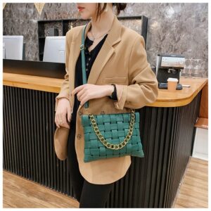 YP Women Large Crossbody Bag Woven Envelope Purses Pu Leather Shoulder Handbags (B-Green)