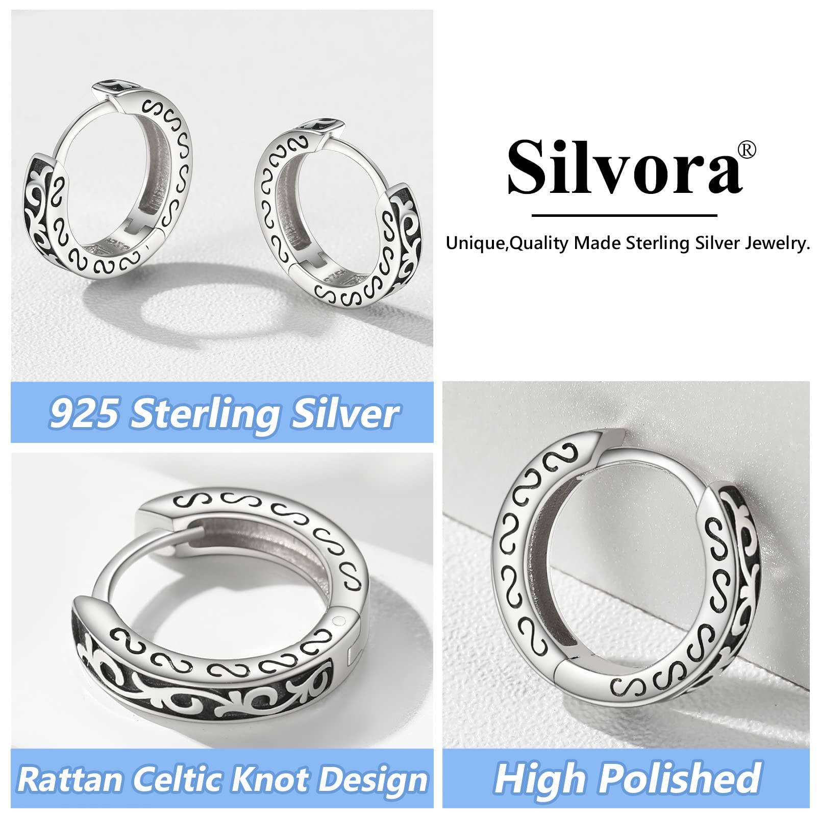 Silver Hoop Earrings for Women Vintage Celtic Knot Huggie Hoops for Couple Unisex Jewelry