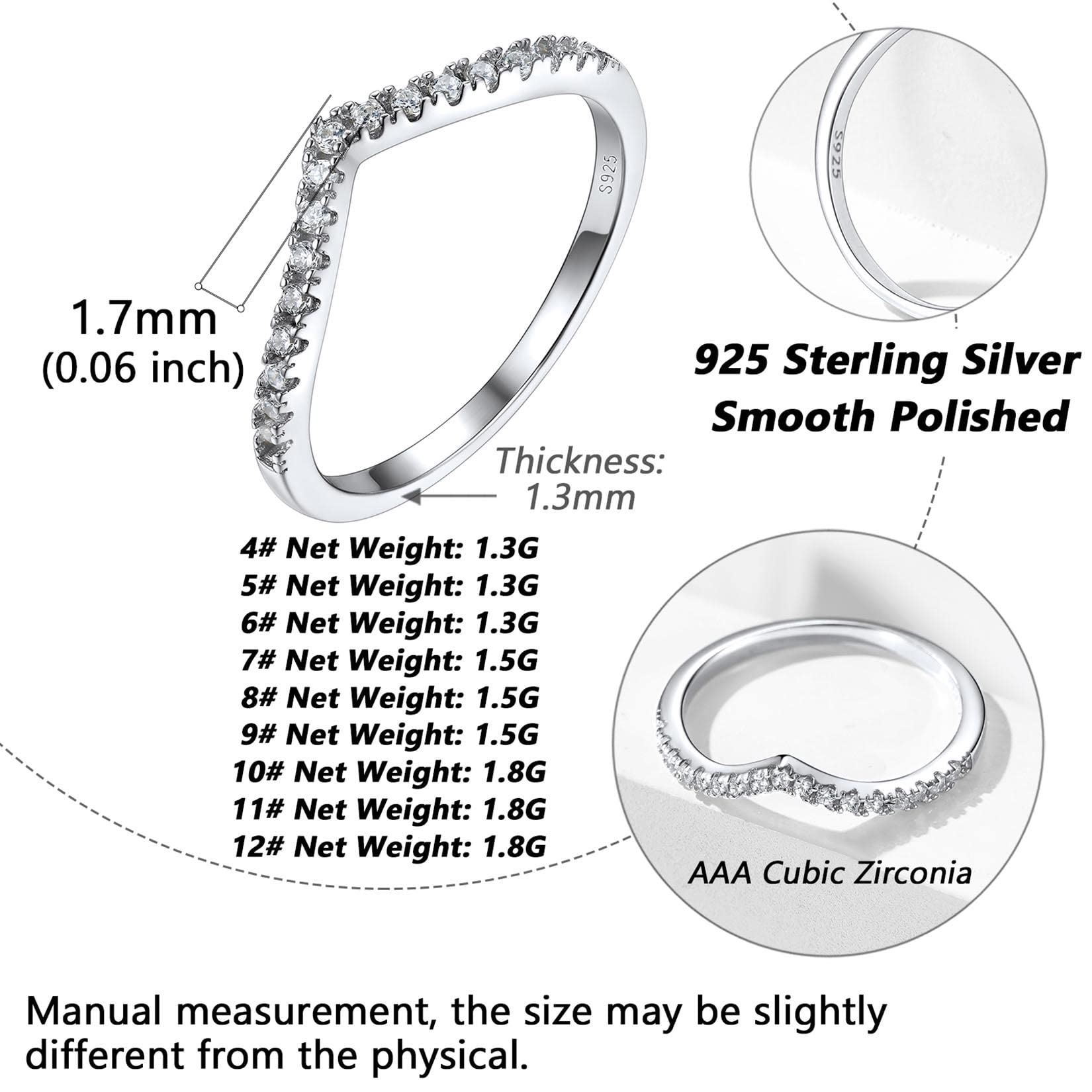 Solid Silver Wish Bone Rings, Shiny Hypoallergenic with S925 Stamp Wedding Bands for Female