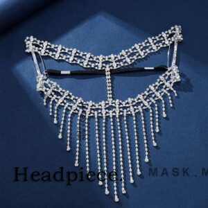 Fdesigner Vintage Head Chain Rhinestone Wedding Headpieces Bride Mask Hair Jewelry Women Hair Accessories for Party Festival Costume Prom (Silver-Unique)