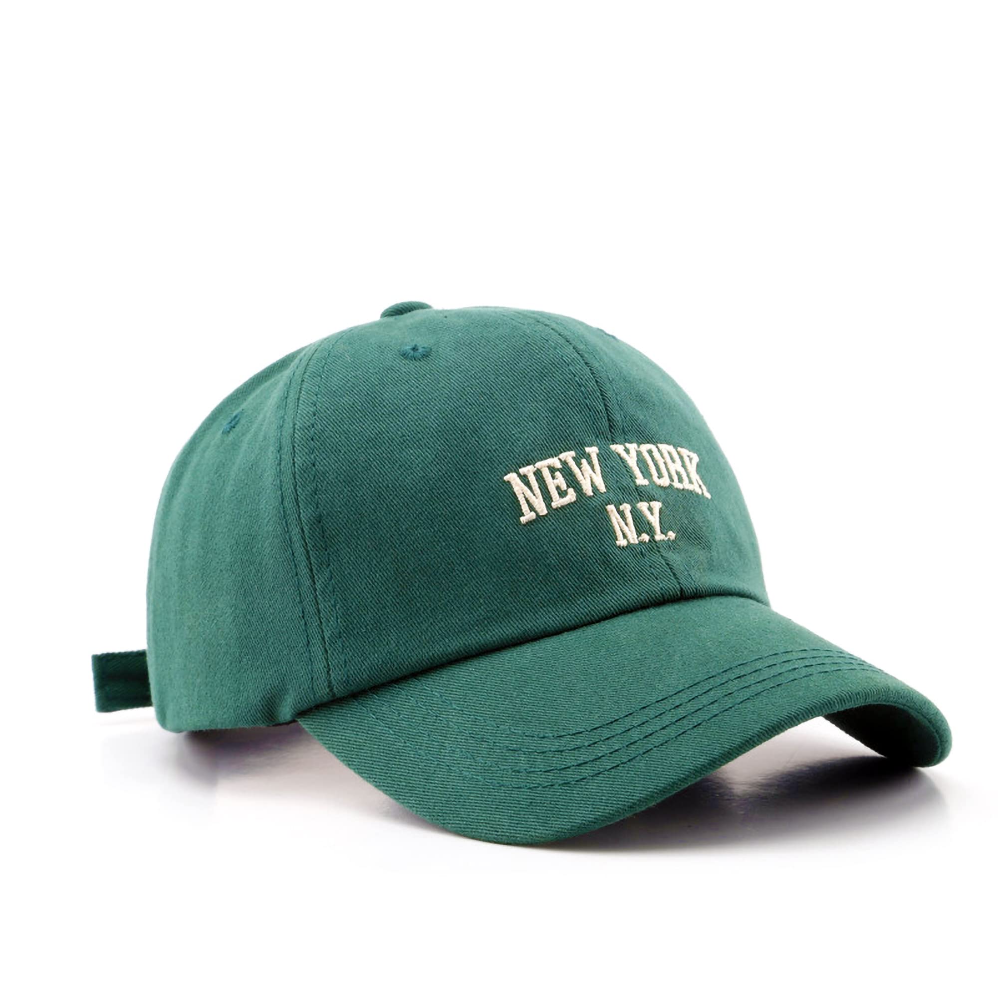 New York Embroidery Baseball Cap Cotton Trucker Dad Hat with Adjustable Buckle Visor Cap for Men Women Green