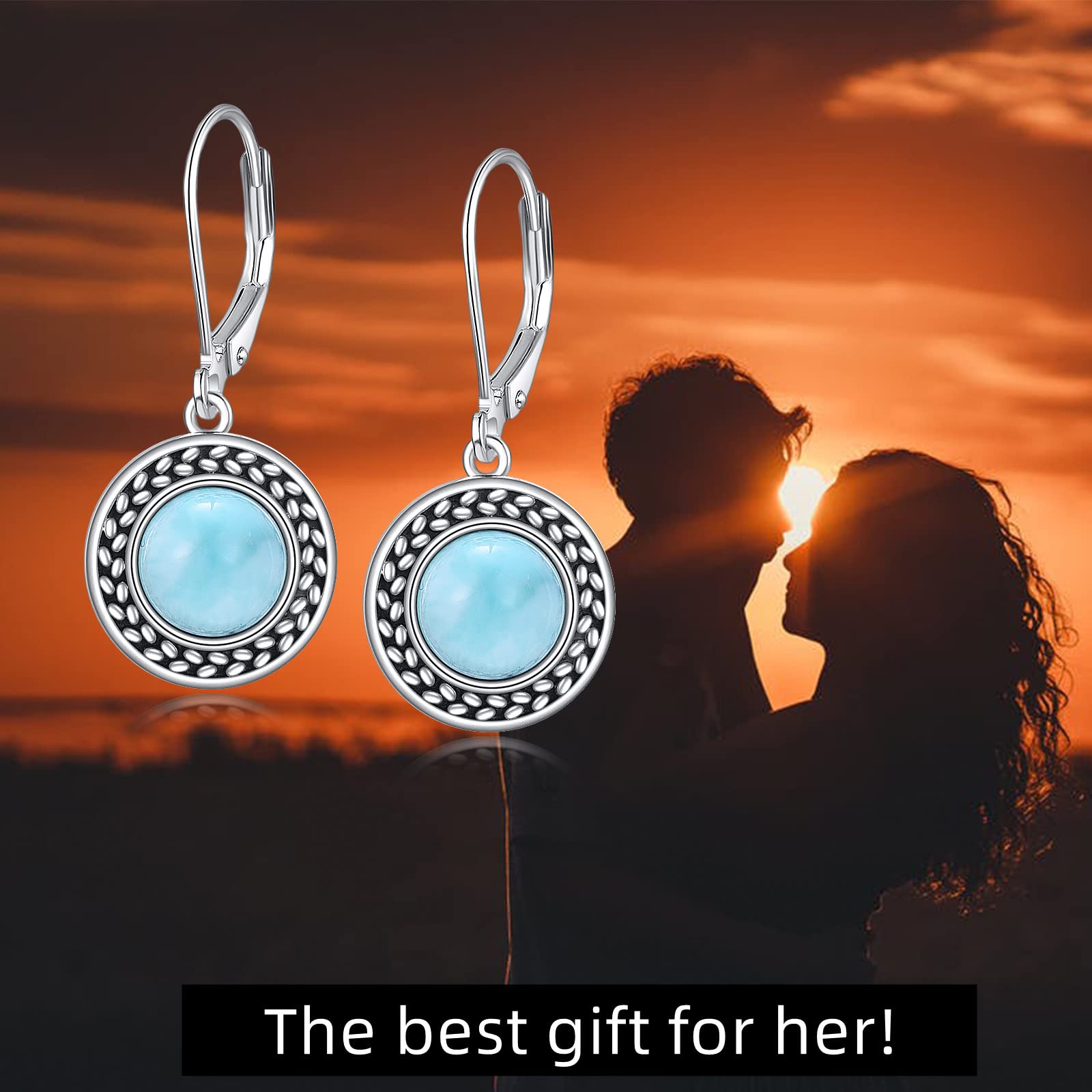 TIGER RIDER Blue Sea Stone Moonstone 925 Sterling Silver Larimar Earrings for Women, Rhinestone Round Crystal Jewelry for Mother s Day Gift, Exquisite Geometry Pendent Earrings