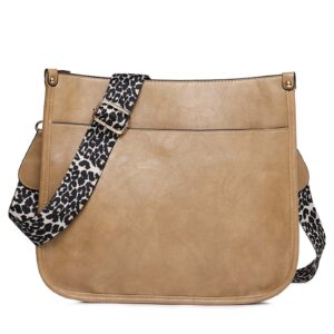 women shoulder crossbody bag vintage handbags purse with leopard guitar strap medium satchel hobo bag, khaki