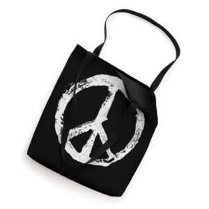 Distressed Vintage Peace Sign Trendy Hippy Heart Print Tote Bag