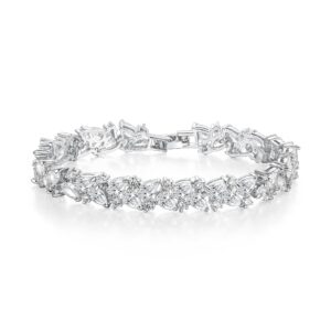 crysdue marquise cubic zirconia wedding bridal & prom tennis bracelets for brides bridesmaids, silver plated bracelet gifts for women