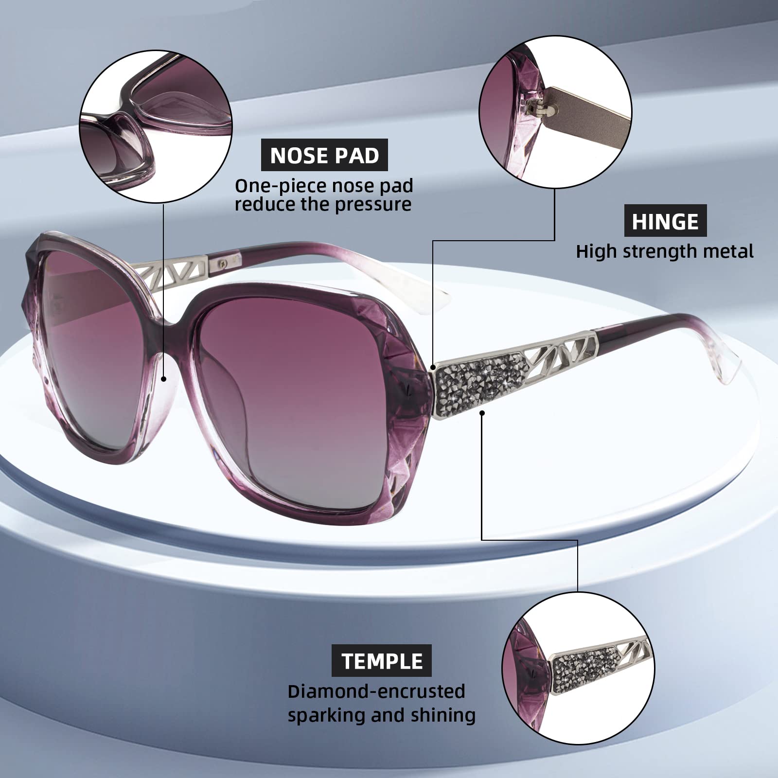 OCERAVE Oversized Polarized Square Sunglasses for Women Men Fashion Sparkling Frame Shades HJ025