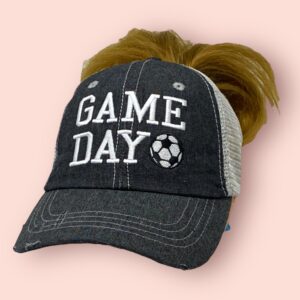 Cocomo Soul Womens Soccer Mom Hat | Soccer Game Day Hat | Soccer Messy Bun Cap | Soccer Mom Gift Dark Grey