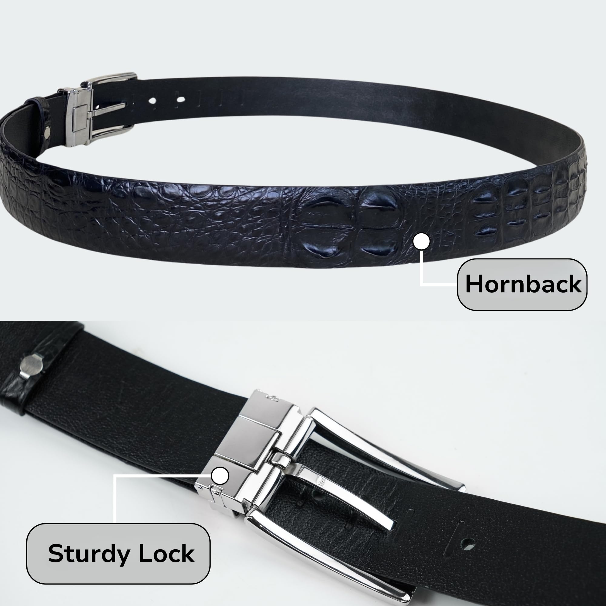 Black Alligator Hornback Leather Belt Men's Crocodile Backbone 45''-29'' width Adjustable Removal Pin Buckle Jean Dress Golf Luxury Exotic Leather Straight Belts Handmade Gift BEHO11-PIN