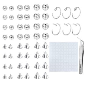 ten miro fake eyebrow ring fake lip labret studs replacement balls spike with 100pcs sticker non-piercing nose rings hoop body jewelry skin 3mm 4mm 5mm(silver)