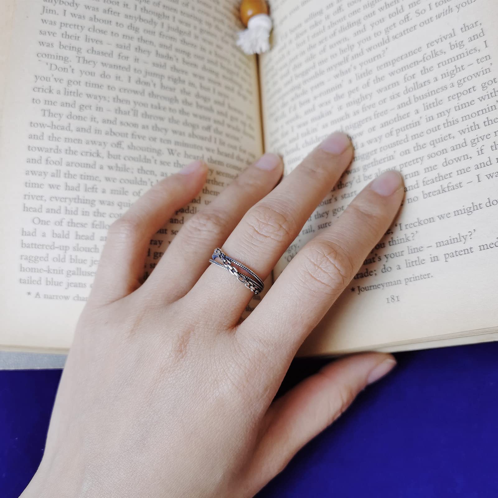 STJERNES s925 Sterling Silver Chain adjustable ring, Delicate Looking, Minimalist Promise Ring for Best Friends