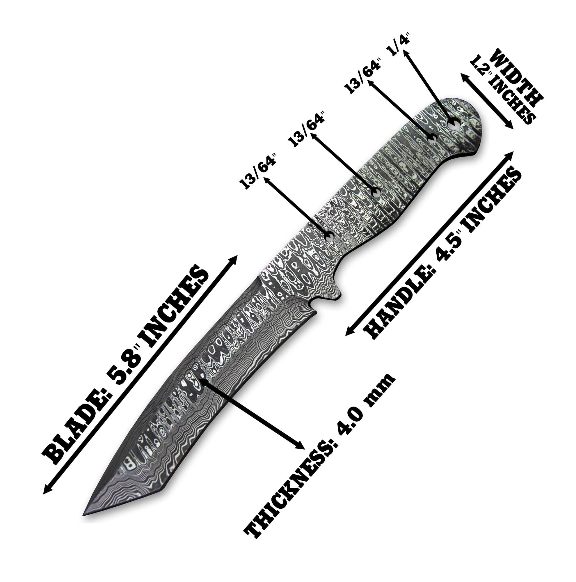 Hercules Knives Custom Hand Forged Damascus Steel Blank Blade Tanto Hunting Knife Damascus Blade Billet Handmade Knife Making Supply (Ladder Pattern)