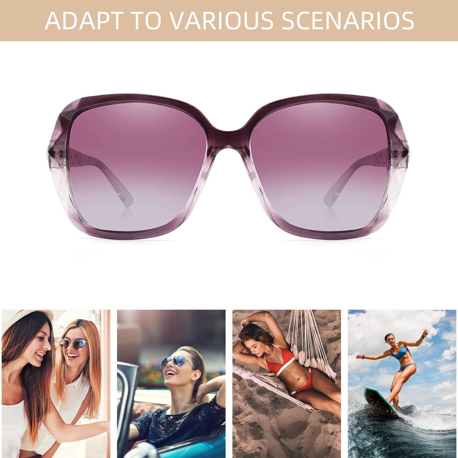 OCERAVE Oversized Polarized Square Sunglasses for Women Men Fashion Sparkling Frame Shades HJ025