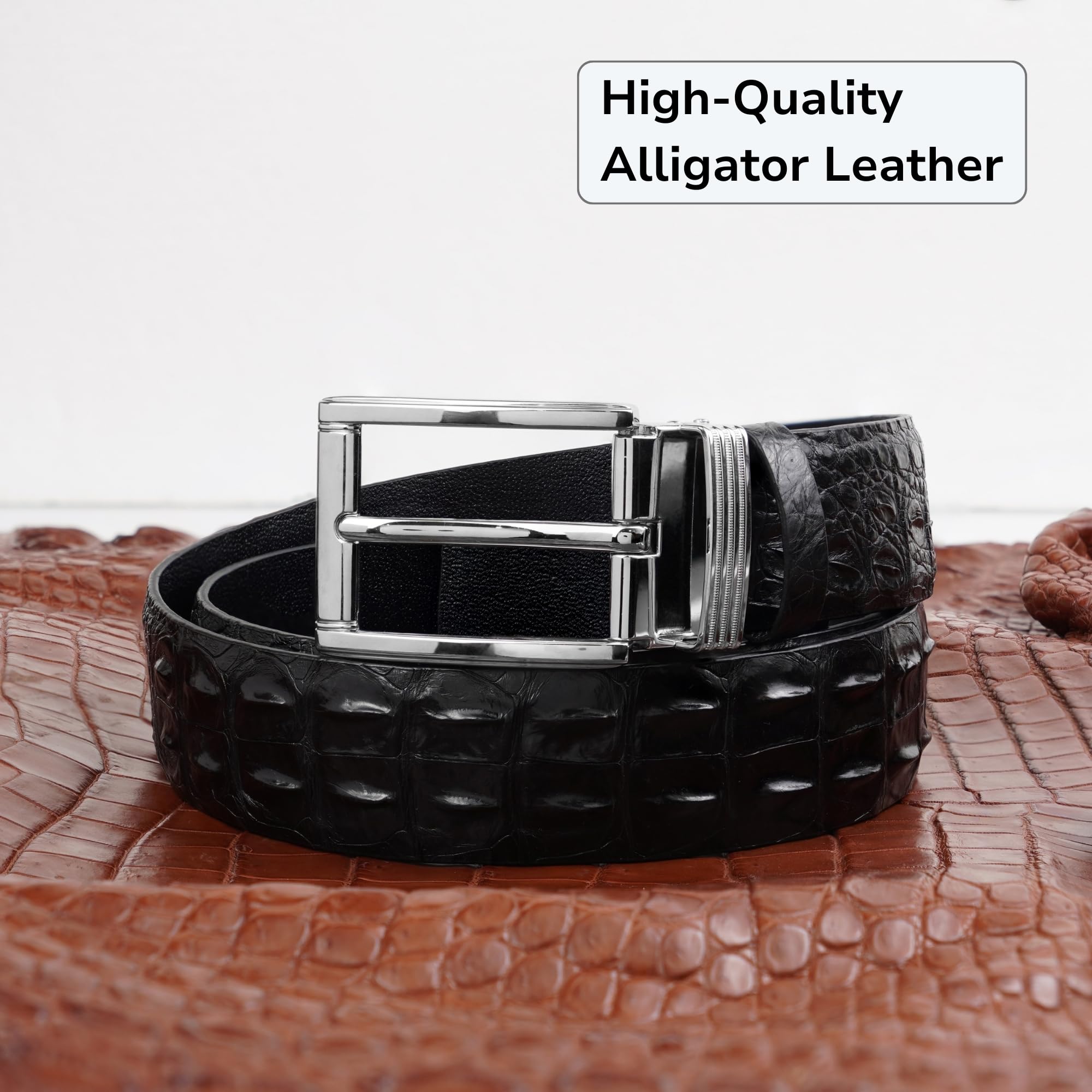 Black Alligator Hornback Leather Belt Men's Crocodile Backbone 45''-29'' width Adjustable Removal Pin Buckle Jean Dress Golf Luxury Exotic Leather Straight Belts Handmade Gift BEHO11-PIN