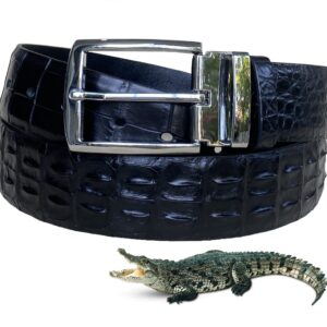 Black Alligator Hornback Leather Belt Men's Crocodile Backbone 45''-29'' width Adjustable Removal Pin Buckle Jean Dress Golf Luxury Exotic Leather Straight Belts Handmade Gift BEHO11-PIN