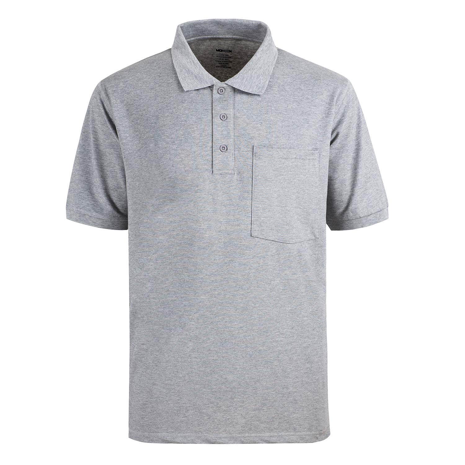 TIHEEN Men's Short Sleeve Moisture Wicking Performance Golf Polo Shirts with Pocket(XL,Grey)