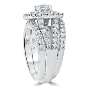 3 ct Diamond Engagement Wedding Cushion Halo Ring Set 10k White Gold - Size 9