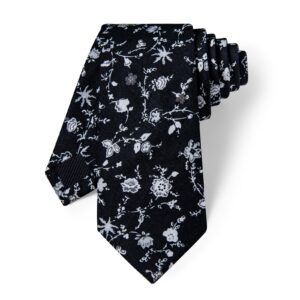 YourTies Floral Skinny Ties for Men Causal Cotton Black Flower Printed Necktie and Pocket Square Set Wedding Party