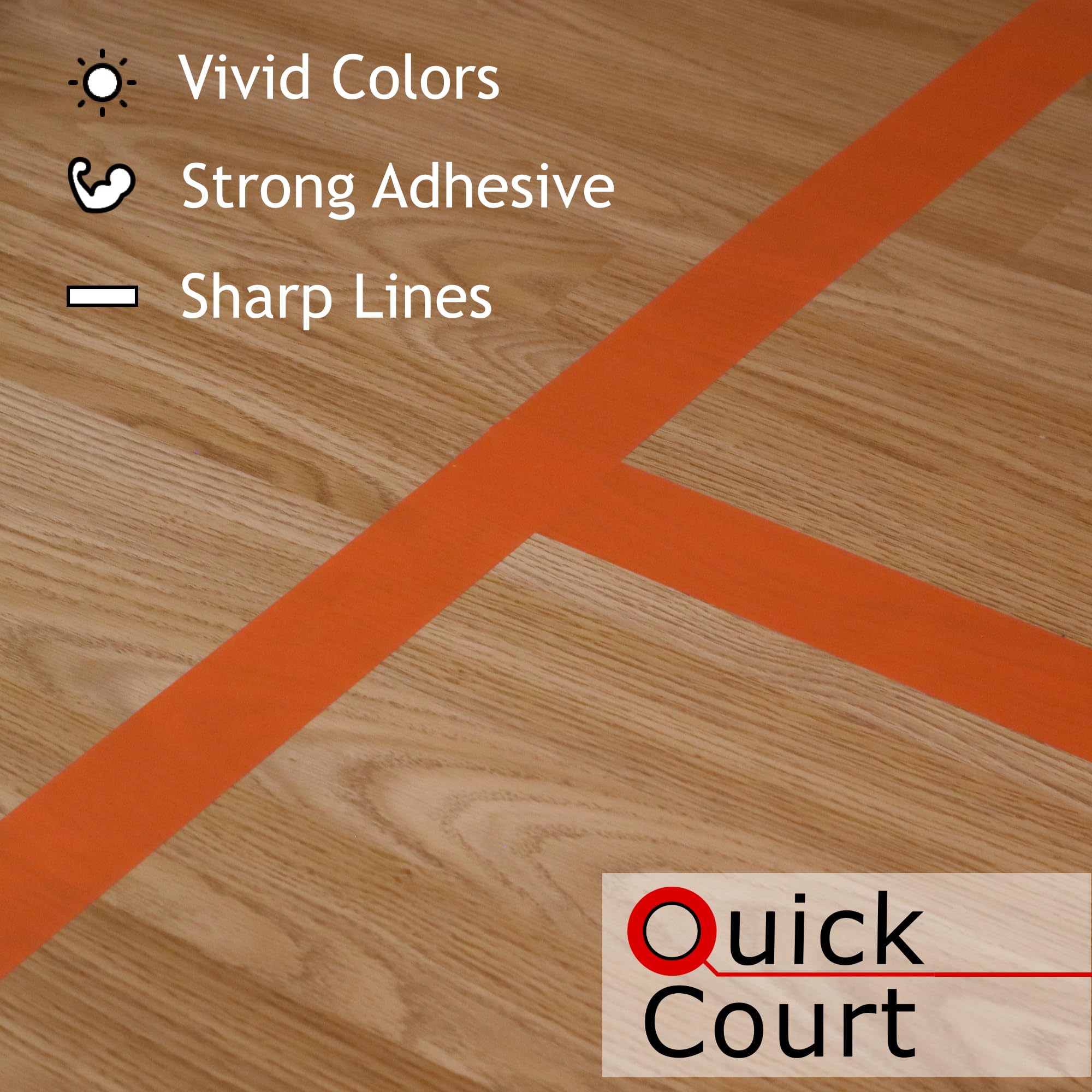 Quick Court Indoor Pickleball Court Tape, The Complete Pickleball Court Marking Kit - 2'' x 230FT, Pickleball Court Marking Tape with Instructions Included for Fast Court Marking (Orange)