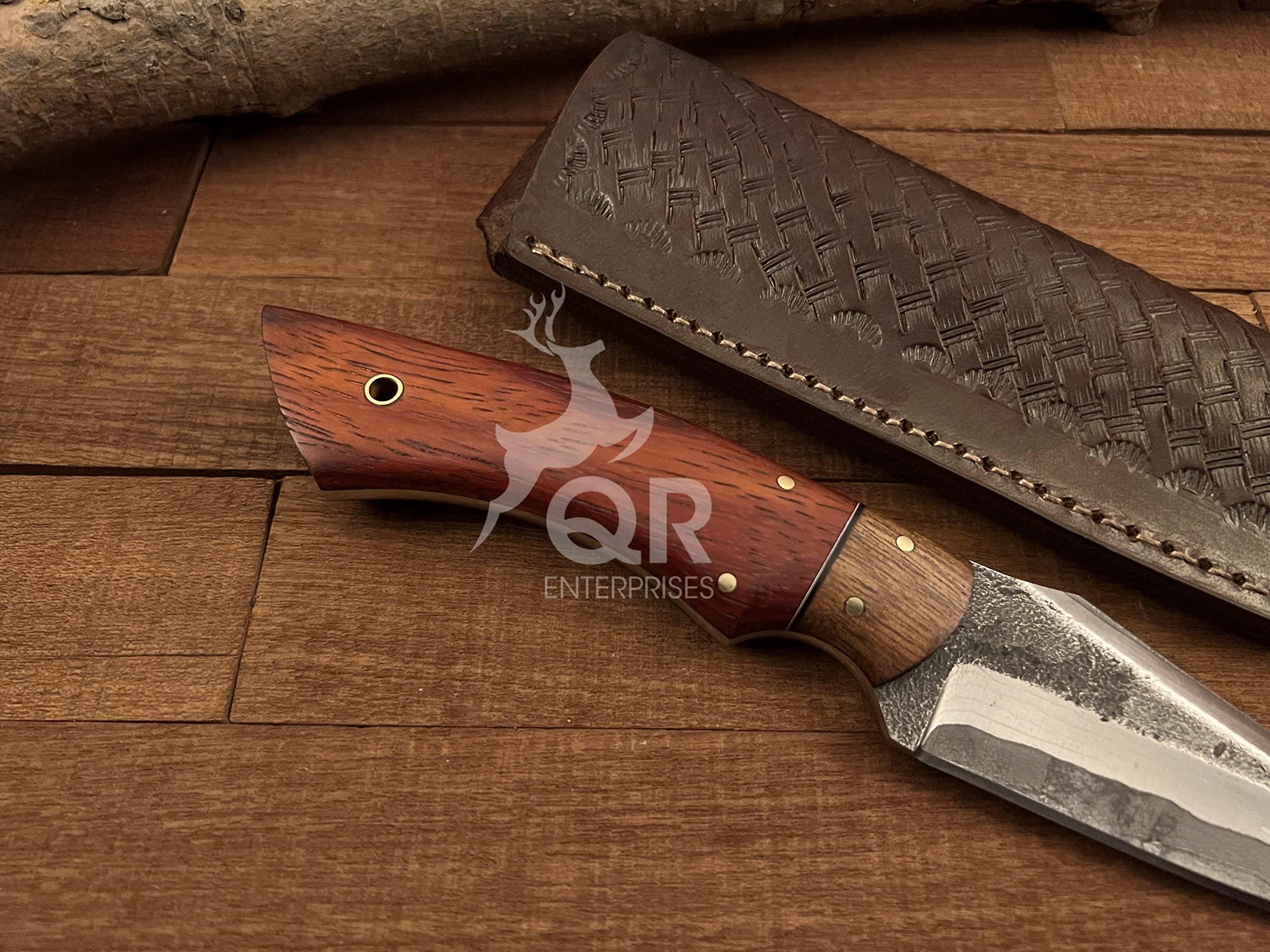 Classic Blades San Mai Damascus Steel Handmade Hunting knife, Bushcraft knife, Fixed blade knife, Outdoor Full Tang Forged knife, Camping knife Wooden Handle With Leather Sheath