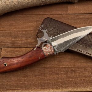 Classic Blades San Mai Damascus Steel Handmade Hunting knife, Bushcraft knife, Fixed blade knife, Outdoor Full Tang Forged knife, Camping knife Wooden Handle With Leather Sheath