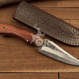 Classic Blades San Mai Damascus Steel Handmade Hunting knife, Bushcraft knife, Fixed blade knife, Outdoor Full Tang Forged knife, Camping knife Wooden Handle With Leather Sheath