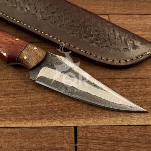 Classic Blades San Mai Damascus Steel Handmade Hunting knife, Bushcraft knife, Fixed blade knife, Outdoor Full Tang Forged knife, Camping knife Wooden Handle With Leather Sheath