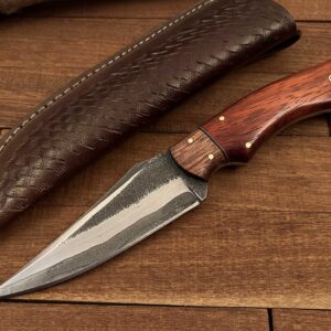 Classic Blades San Mai Damascus Steel Handmade Hunting knife, Bushcraft knife, Fixed blade knife, Outdoor Full Tang Forged knife, Camping knife Wooden Handle With Leather Sheath