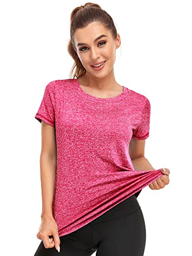 Abrooical Running Shirts Women Yoga Loose Fit Workout Tees for Women Short Sleeve Sports Tops Red XX-Large