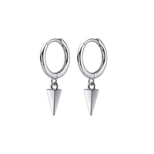 SLUYNZ 925 Sterling Silver Spike Hoop Earrings for Women Teen Girls Geometric Huggie Earrings Dangle (A-silver)