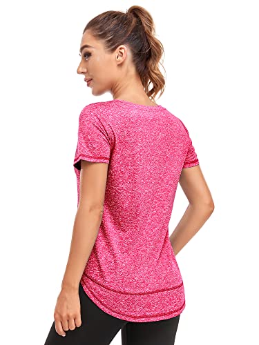 Abrooical Running Shirts Women Yoga Loose Fit Workout Tees for Women Short Sleeve Sports Tops Red XX-Large