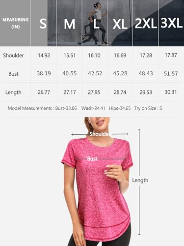 Abrooical Running Shirts Women Yoga Loose Fit Workout Tees for Women Short Sleeve Sports Tops Red XX-Large