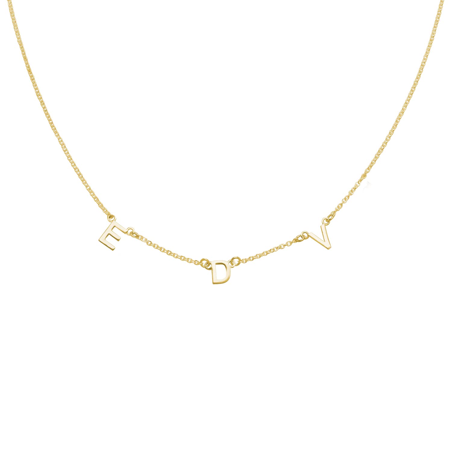 Oak&Luna - Personalized Inez Initial Necklace With Up to 8 Initials - Dainty Jewelry for Her, Woman - Custom Designer Gift for Mother's Day, Birhday, Christmas - Gemstone & Diamond Option (14k Yellow Gold, No Gemstone)