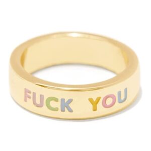 COLORFUL BLING Fuck You Ring Y2k Gold Plated Enamel Stackable Knuckle Joint Ring for Women Inspirational Middle Finger Tail Band Ring Personality Jewelry Gifts-SIZE 7