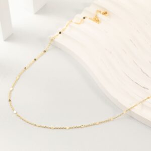 BERISO 14K Gold/Silver Plated Choker Necklace for Women Shining Dots Station Gold Chain Necklace Beads Sparkle Chain Necklace Link Chain Exquisite Jewelry for women