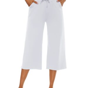 OYANUS Capris for Women Casual Summer Loose Comfy Drawstring Wide Leg Capri Pants with Pockets White-3XL