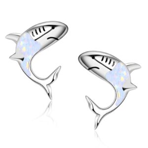 shark earrings for women 925 sterling silver opal stud earrings cute animal earrings shark jewelry gifts christmas gifts