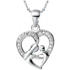 navnita jewellers 1.00 ct round cut diamond mom-child heart pendant necklace with 18" chain 14k white gold plated